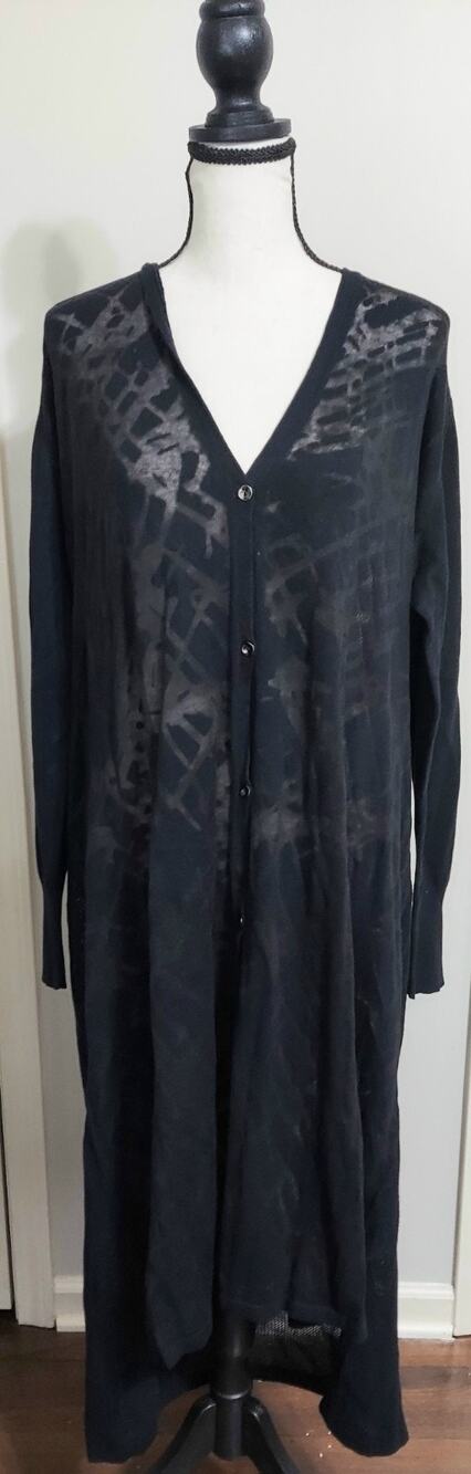 H by Halston Black Abstract Burnout Duster Cardigan V-Neck Button Front SZ 3X